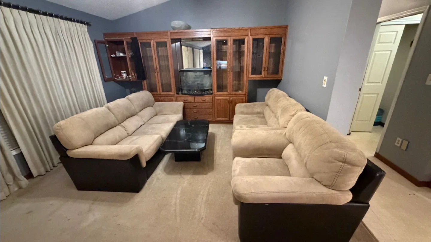 Beige Sectional Sofa with Dark Brown Base