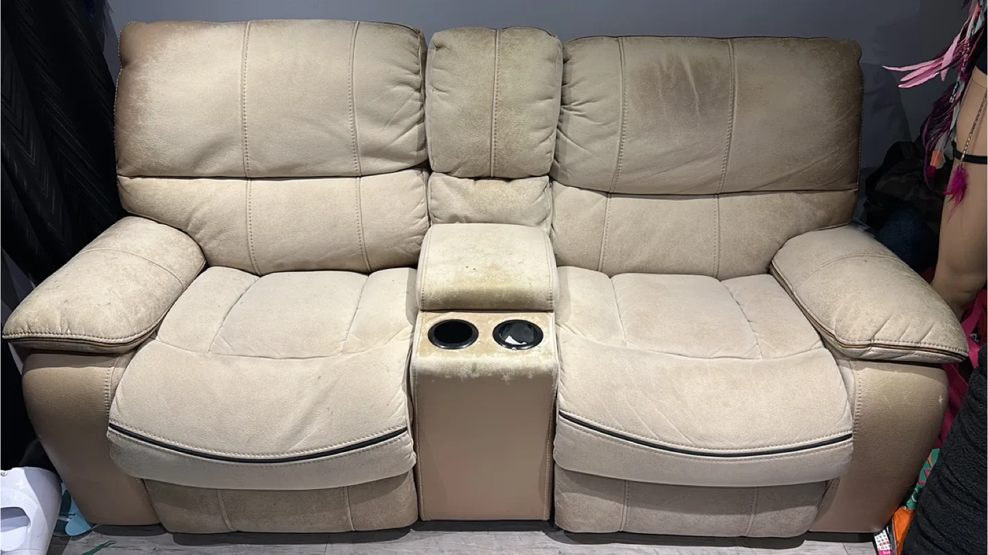 Beige Reclining Loveseat with Console