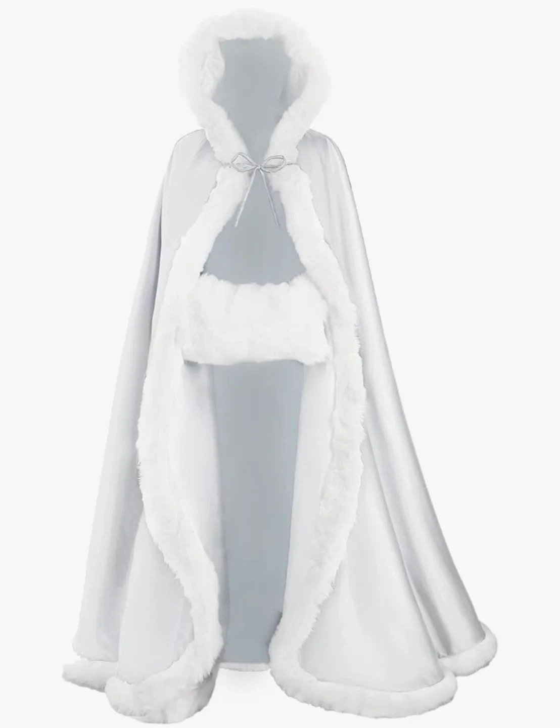 White Fur Trim Hooded Cape