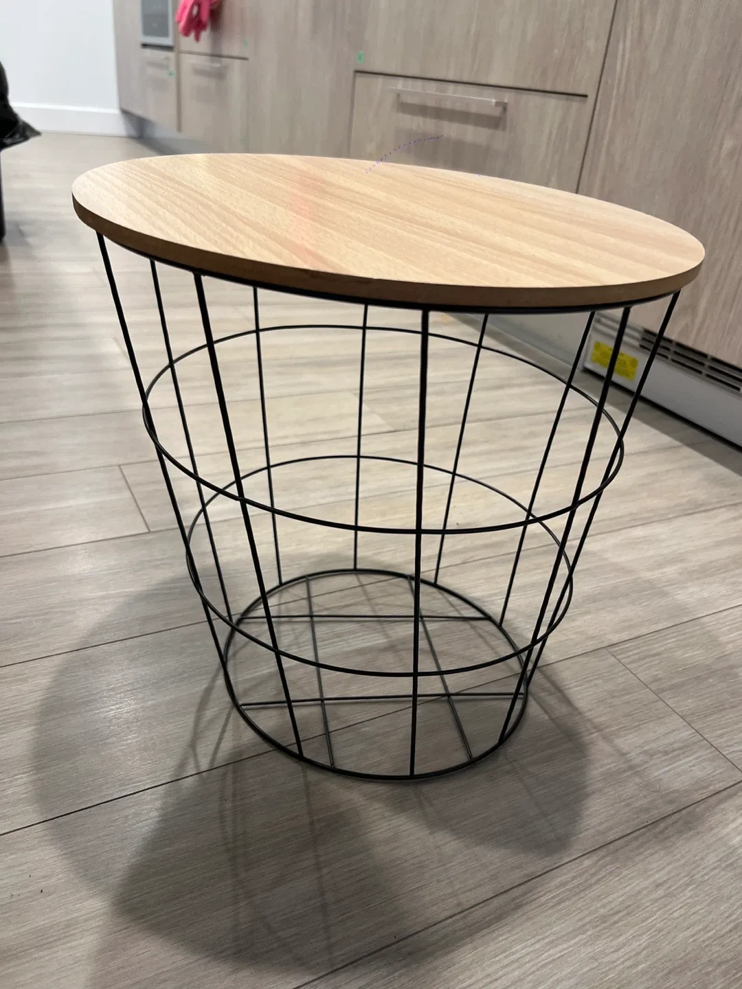 Side Table Basket with Wood Top