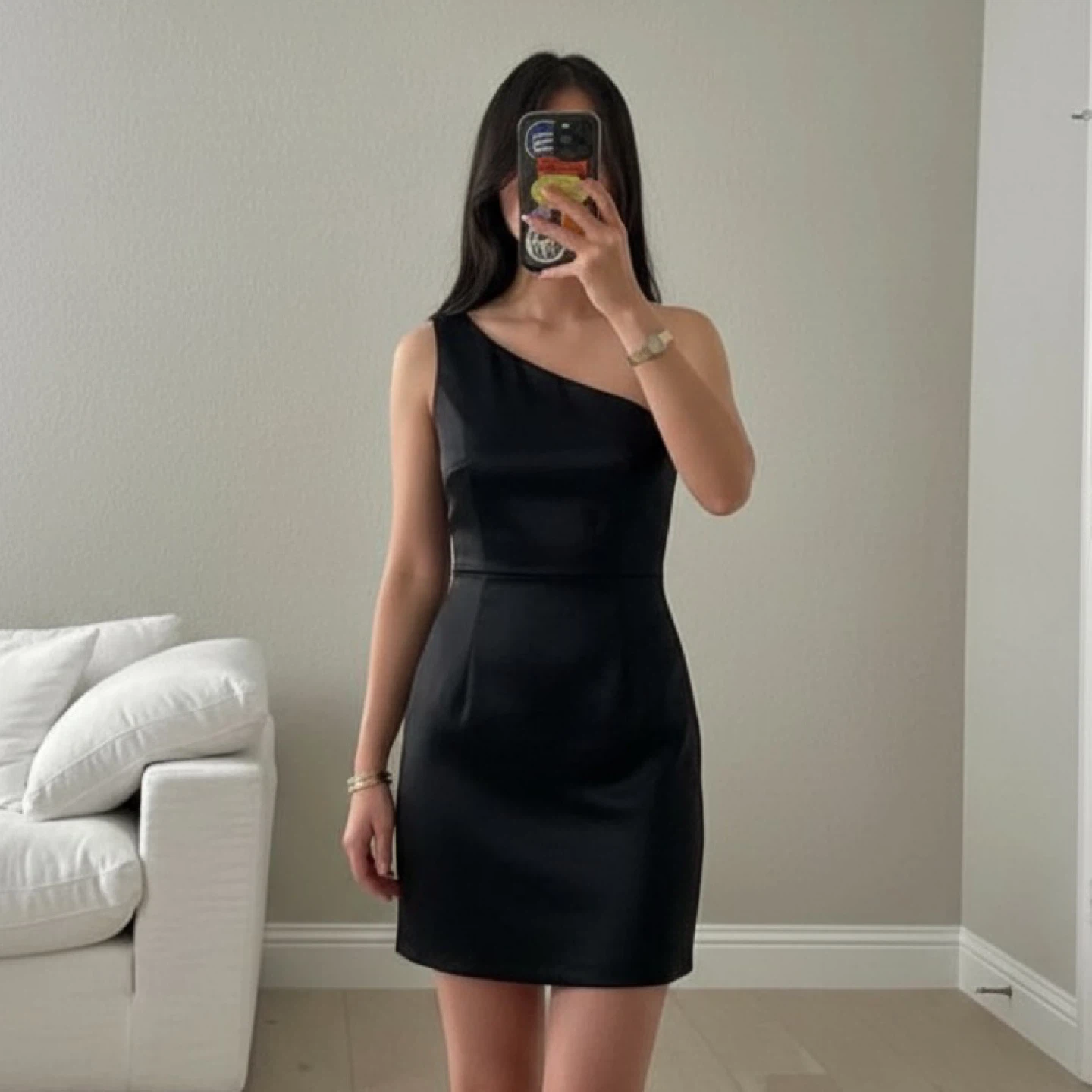 RW&Co Black One Shoulder Mini Dress