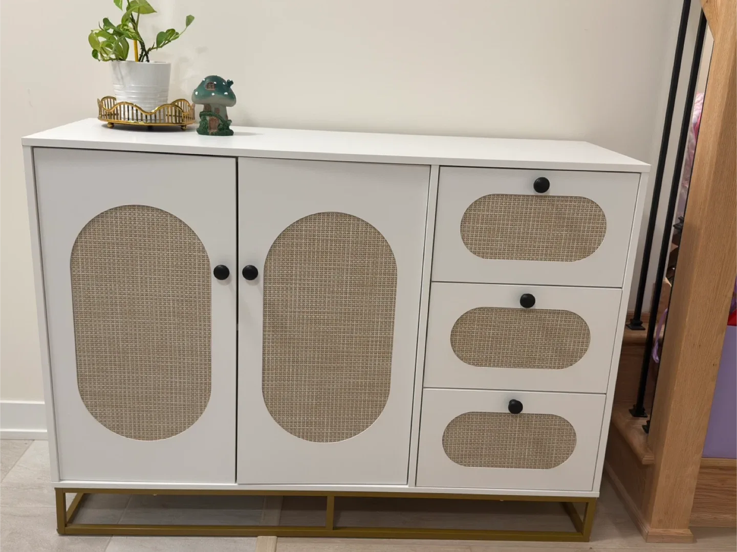 White & Rattan Accent Cabinet