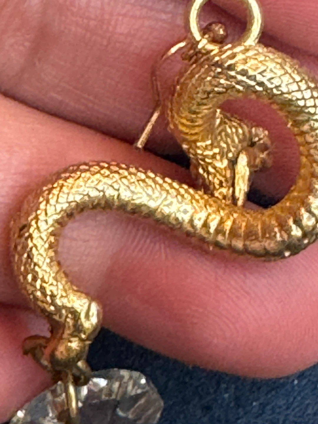 one of a kind gold snake earrings antique crystal dangler - photo 3