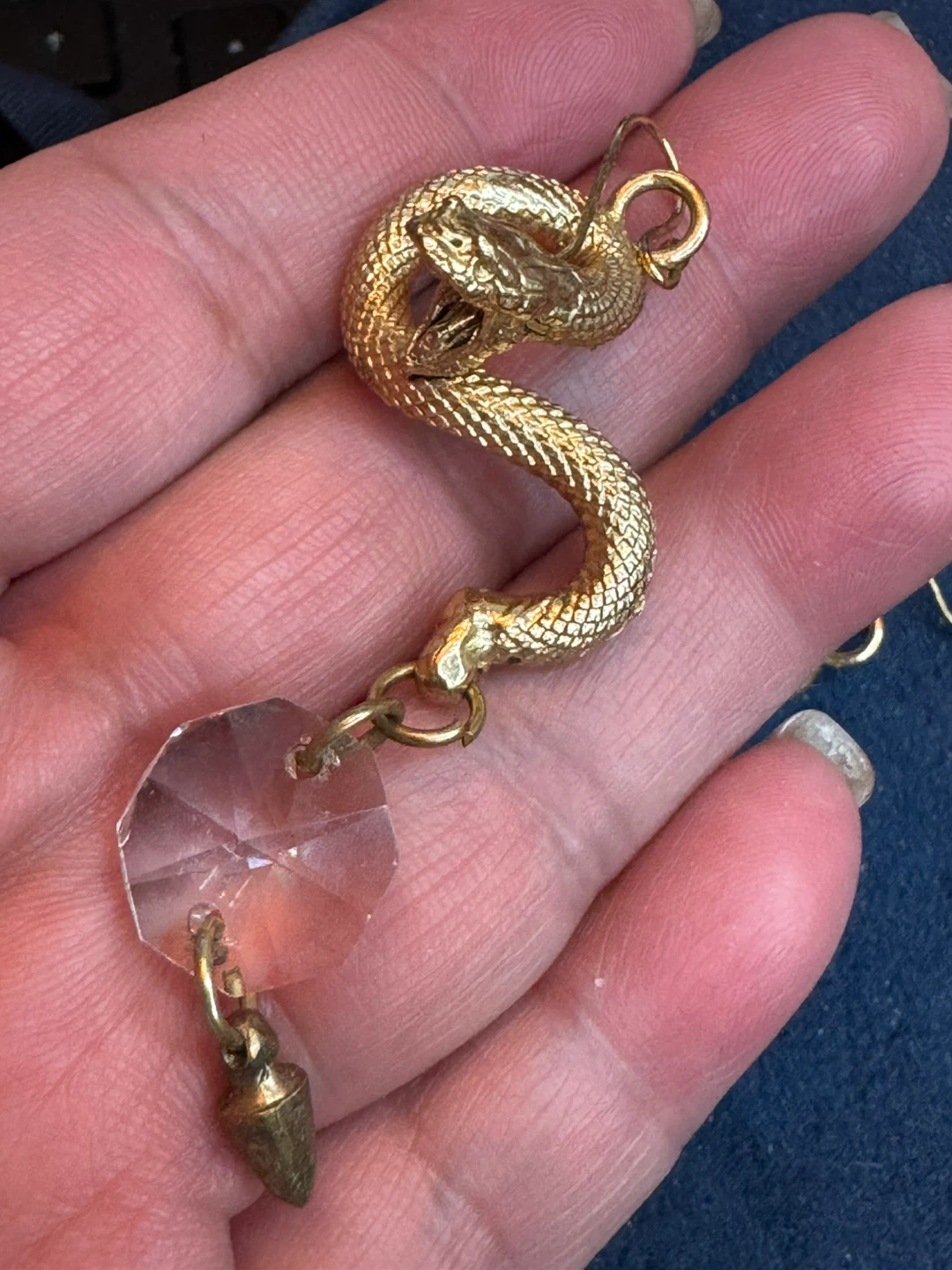 one of a kind gold snake earrings antique crystal dangler - photo 5