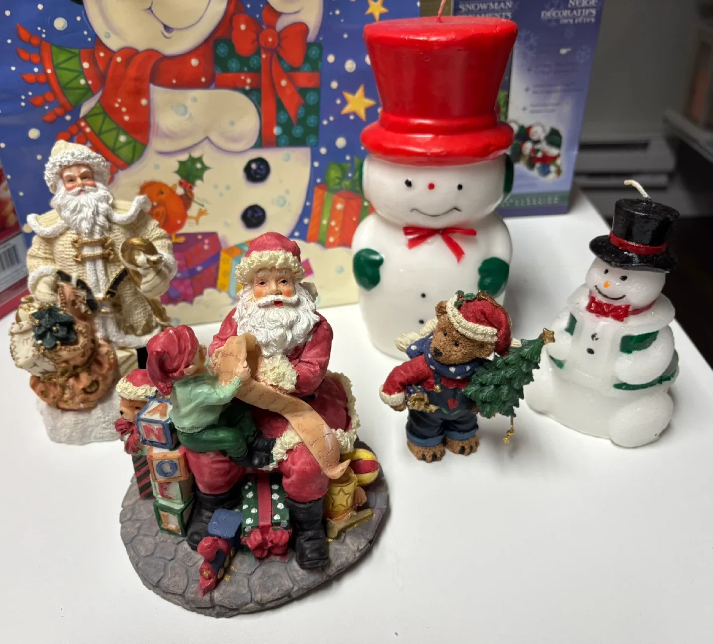 Christmas Figurines and Candle Set
