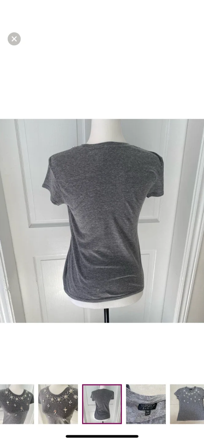 Topshop Grey Embellished T-Shirt image indicator(6)