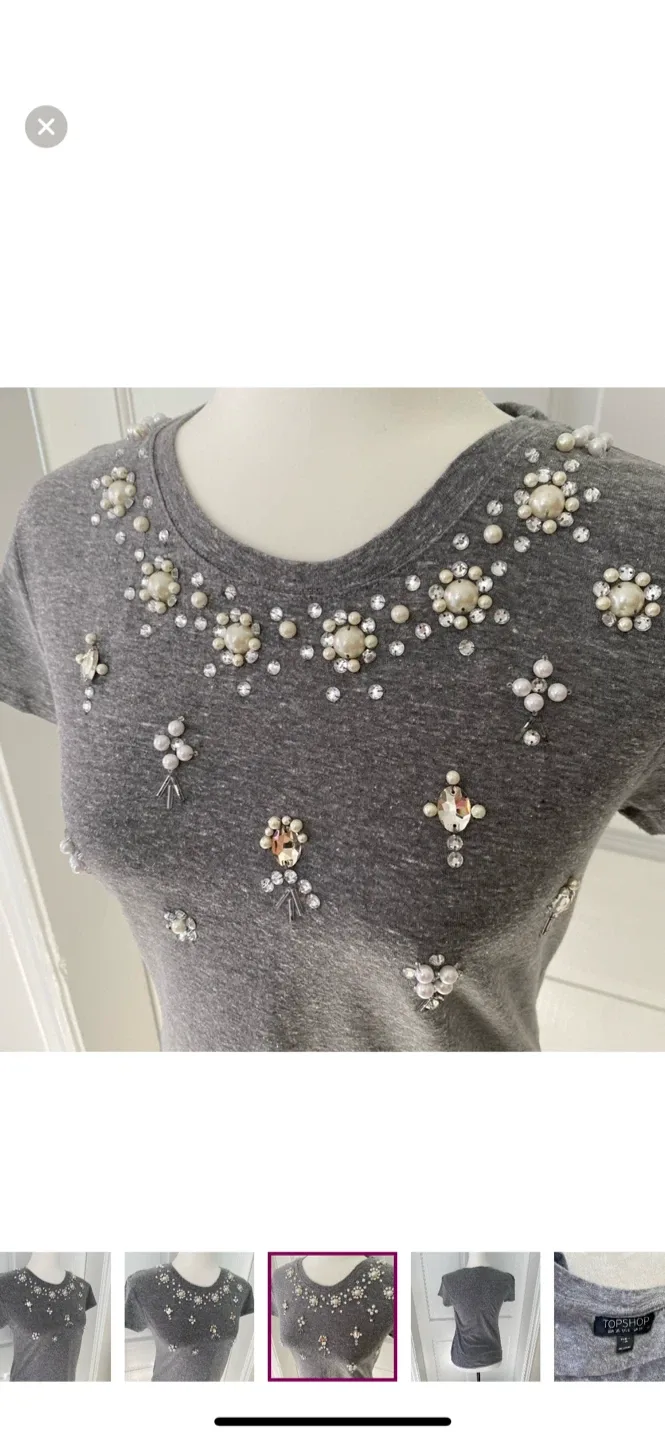 Topshop Grey Embellished T-Shirt image indicator(5)