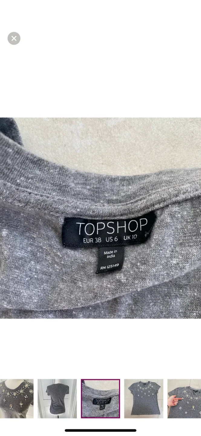 Topshop Grey Embellished T-Shirt image indicator(7)