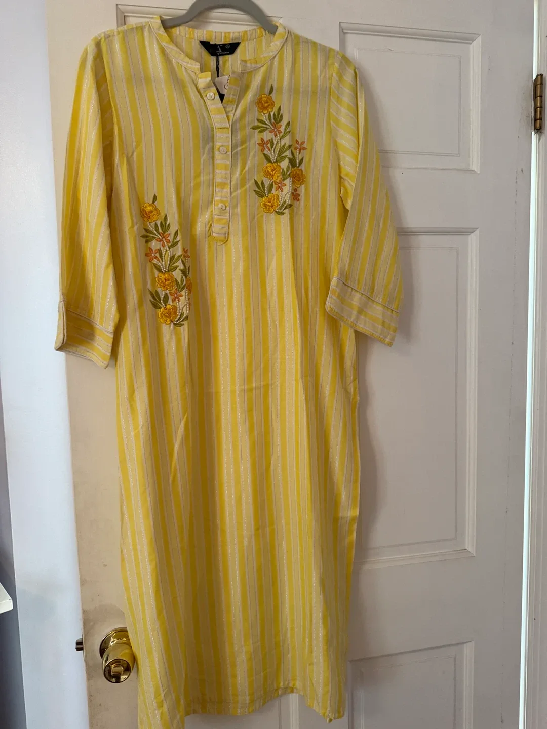Way of Fashion Kurta dress- Yellow, Striped, Size XL
