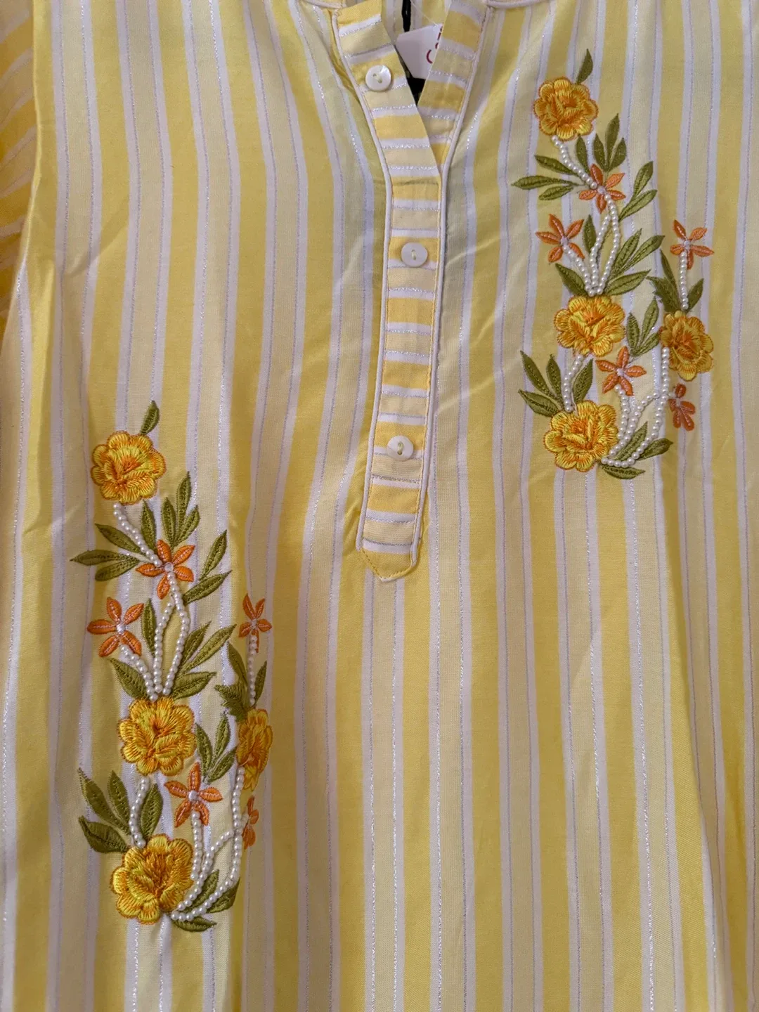 Way of Fashion Kurta dress- Yellow, Striped, Size XL image indicator(2)