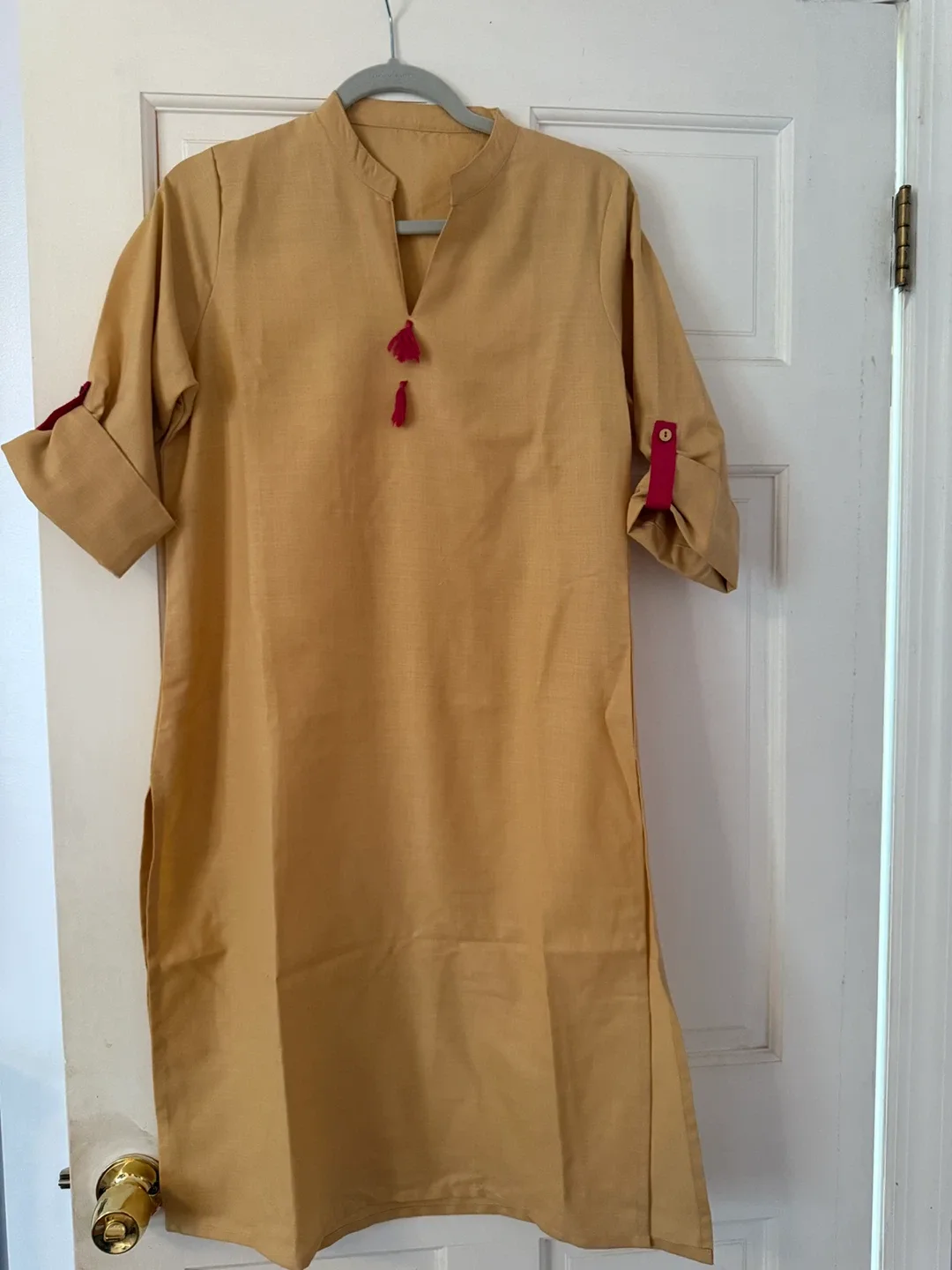 Tan Kurta Dress with Pink Accents