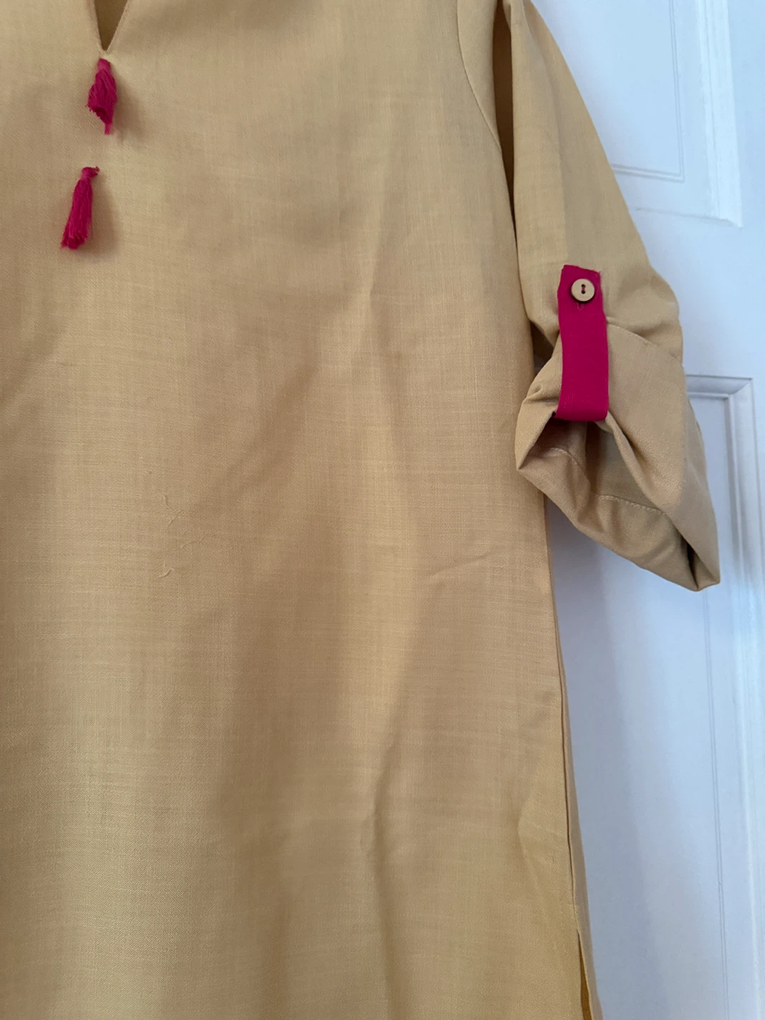 Tan Kurta Dress with Pink Accents - photo 3