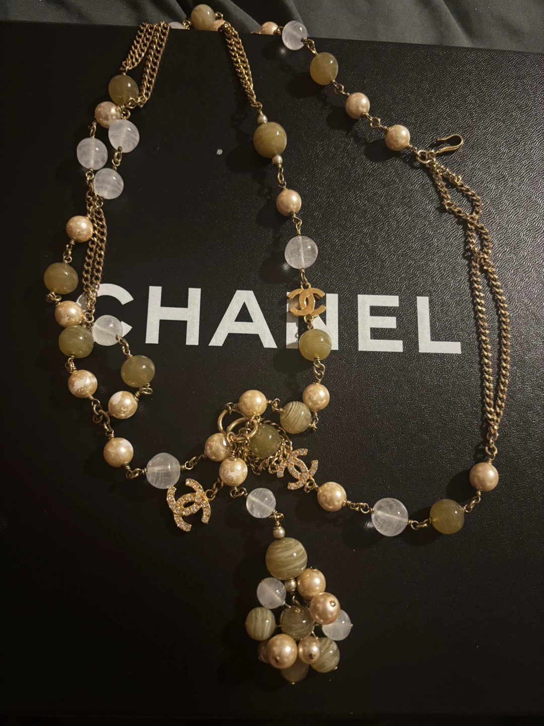 Chanel Gold Tone Beaded Chain Necklace