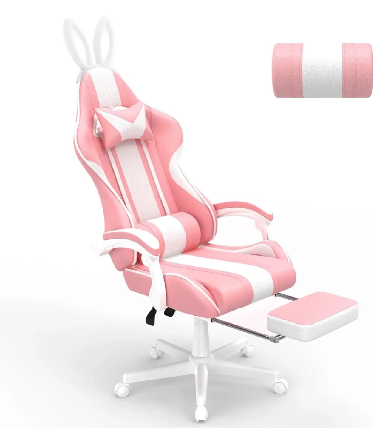 Pink Ergonomic Reclining Gaming Chair w/ Rabbit bunny Ears image indicator(8)