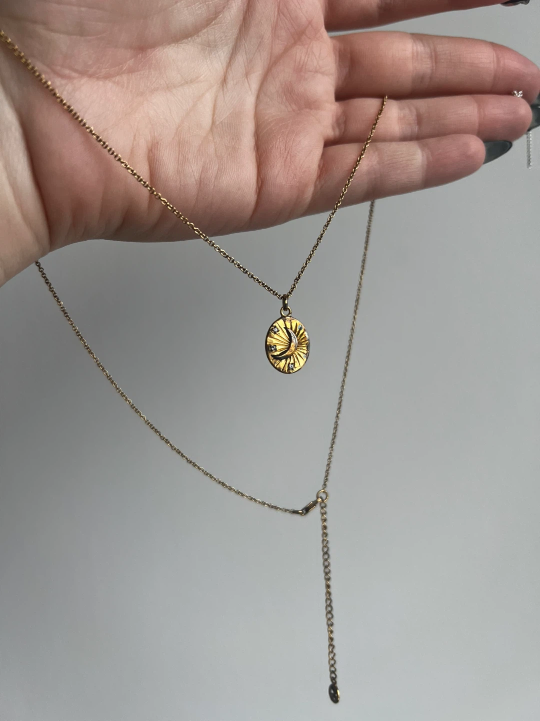 Vintage Gold Tone Moon & Star Necklace