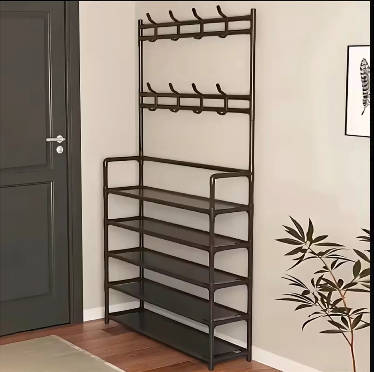5-Tier Coat and Shoe Rack, Shoe Rack with Coat Hanger