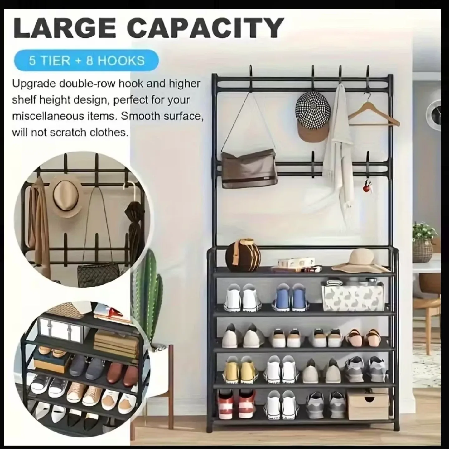 5-Tier Coat and Shoe Rack, Shoe Rack with Coat Hanger image indicator(4)