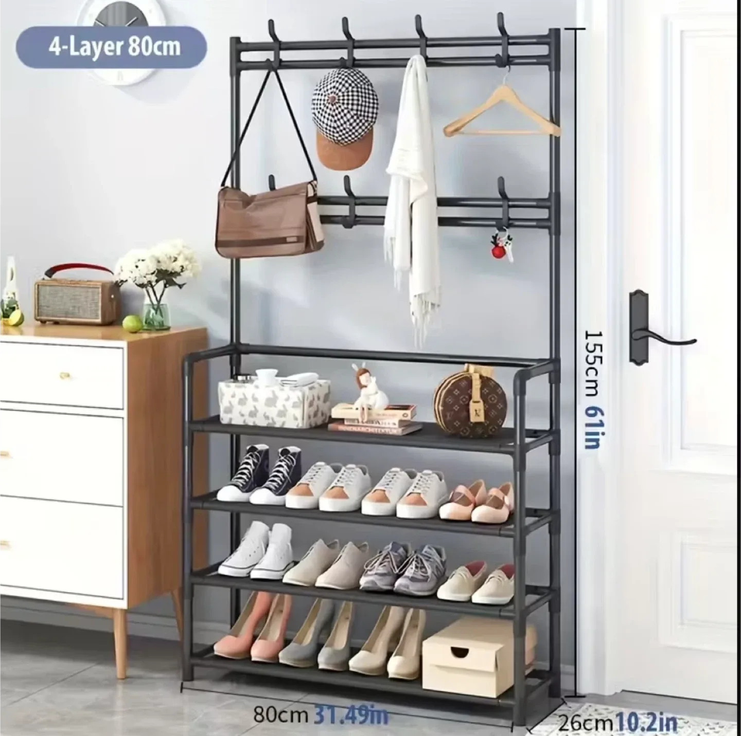 4-Tier Coat and Shoe Rack, Shoe Rack with Coat Hanger, image indicator(2)
