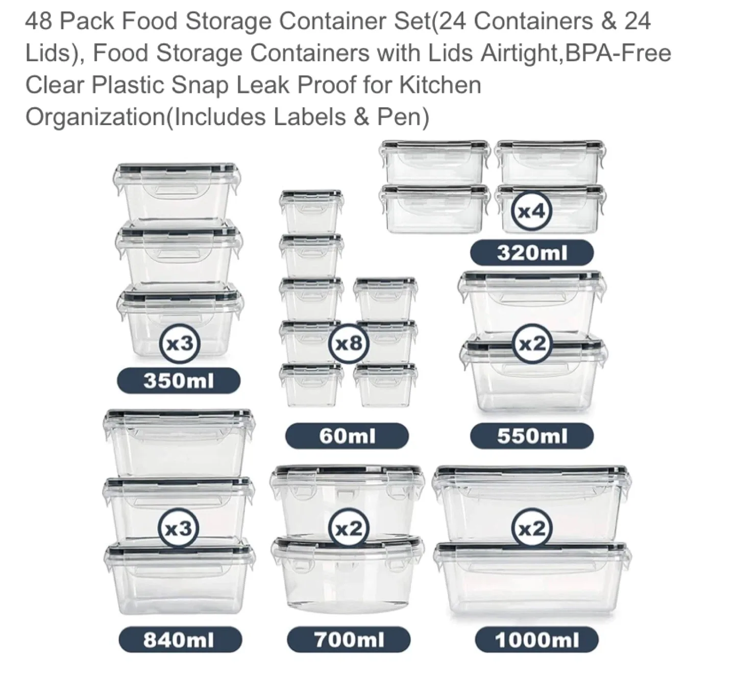 48-Pack Food Storage Container Set
