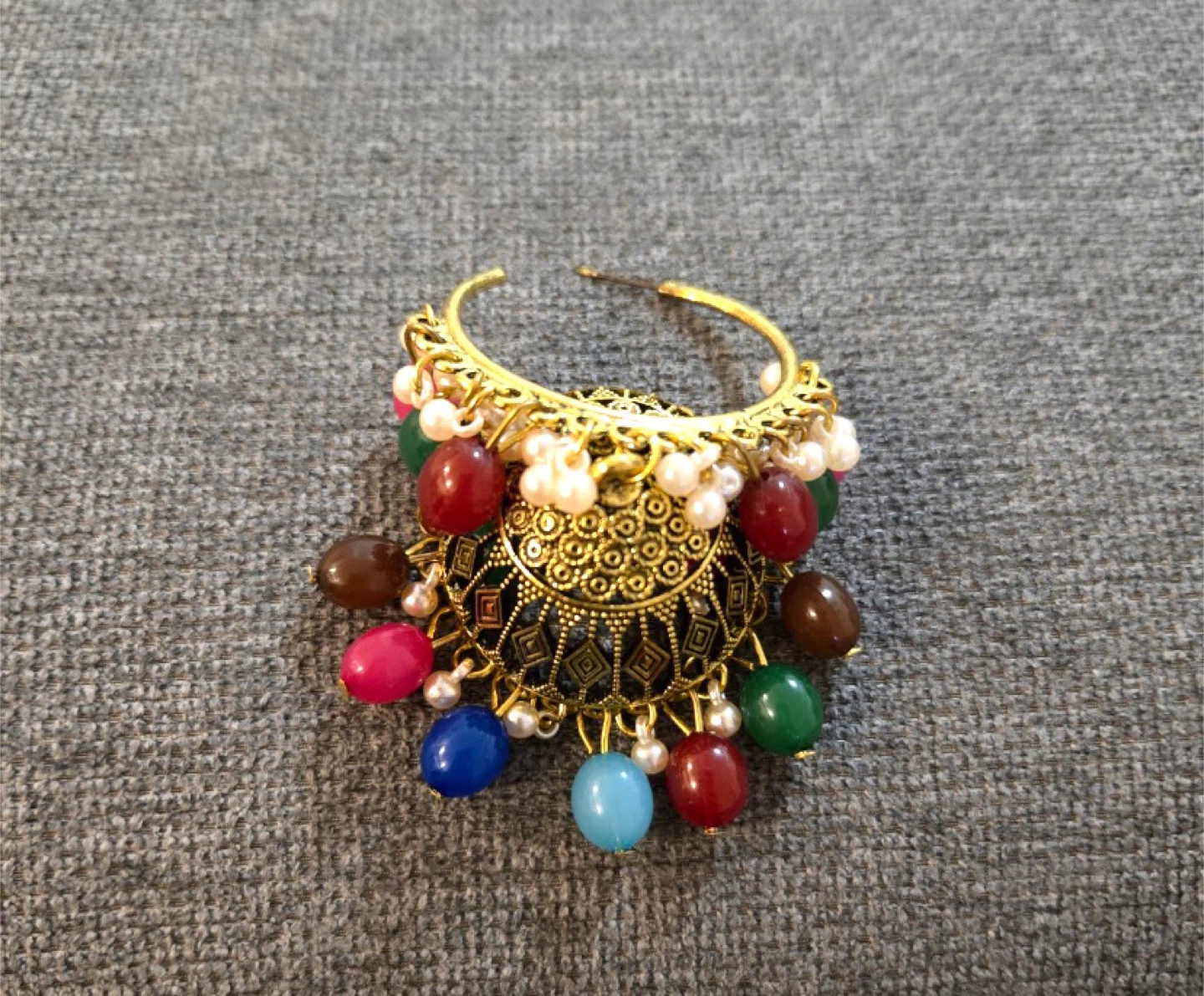 Gold-tone multi-shade Jhumka Earrings - photo 2