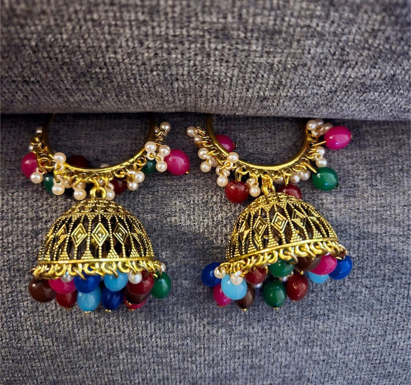 Gold-tone multi-shade Jhumka Earrings