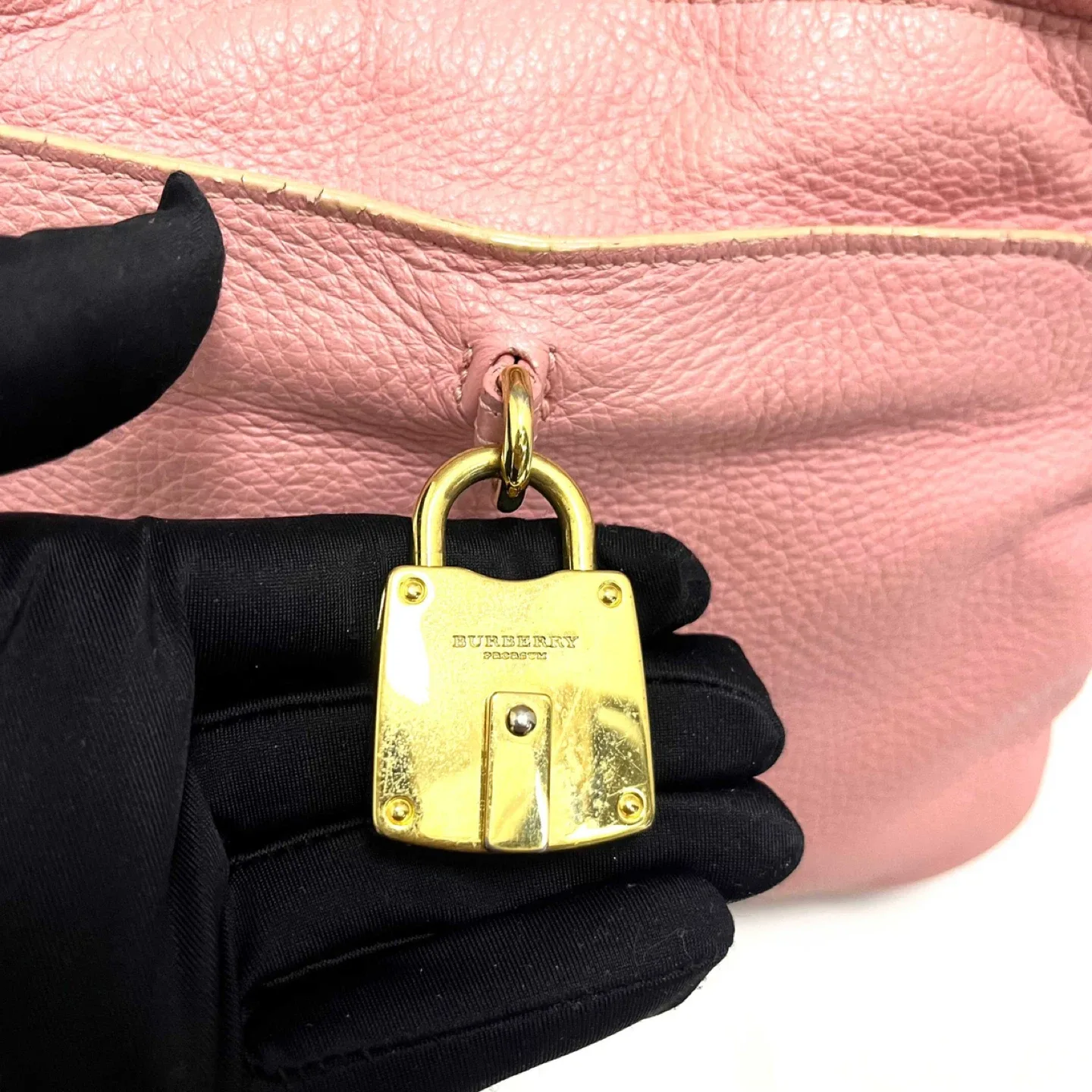 Burberry Pink Leather Drawstring Bucket Bag image indicator(3)