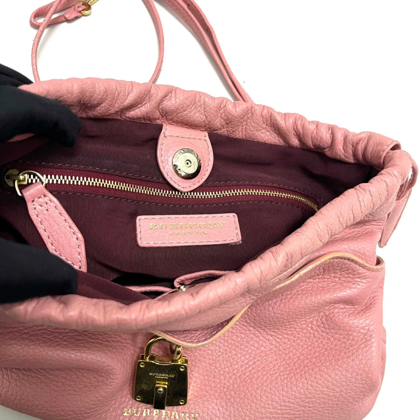 Burberry Pink Leather Drawstring Bucket Bag image indicator(4)