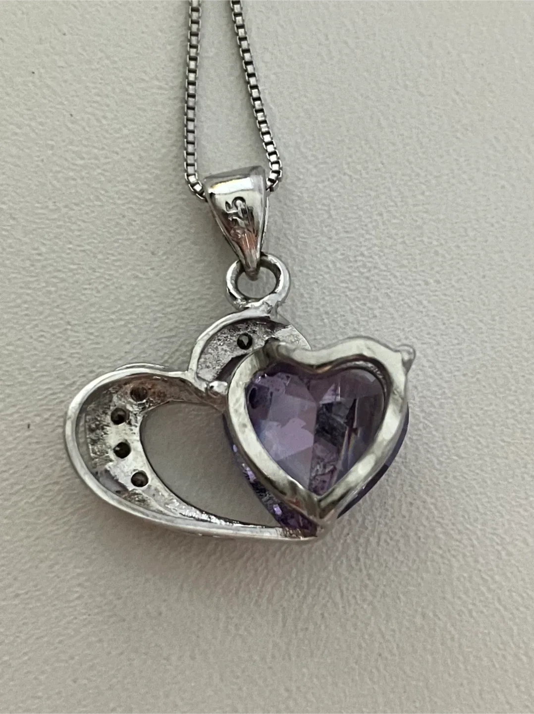 925 Silver Heart Pendant with Amethyst & clear CZ stones image indicator(5)