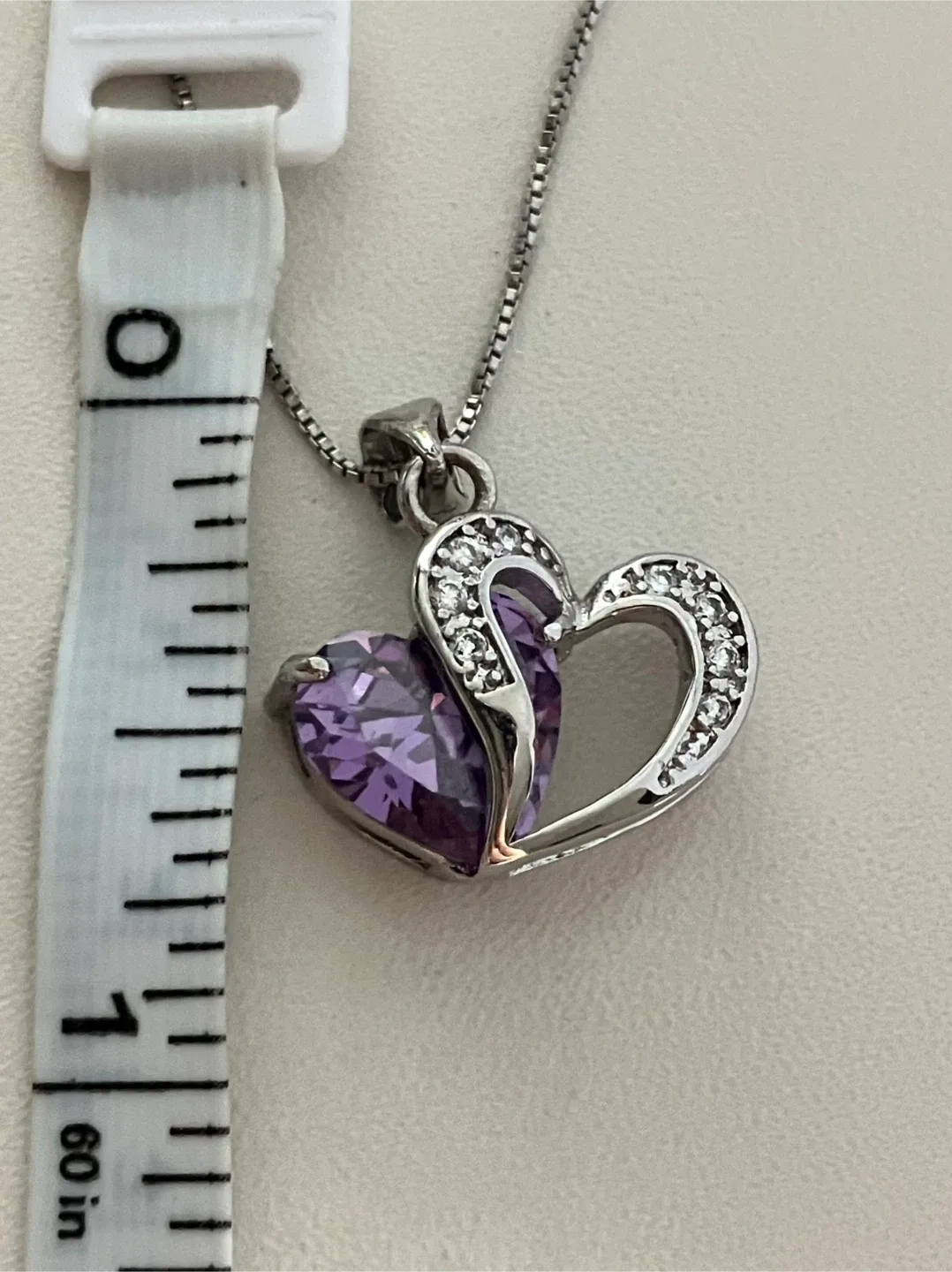 925 Silver Heart Pendant with Amethyst & clear CZ stones image indicator(2)