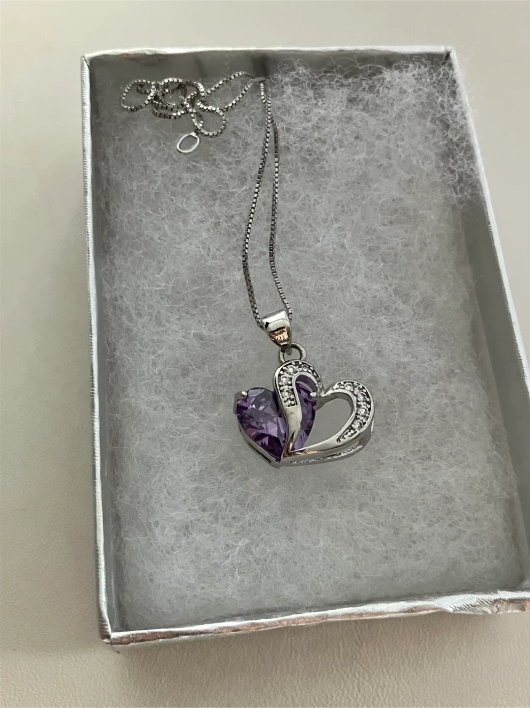 925 Silver Heart Pendant with Amethyst & clear CZ stones image indicator(4)