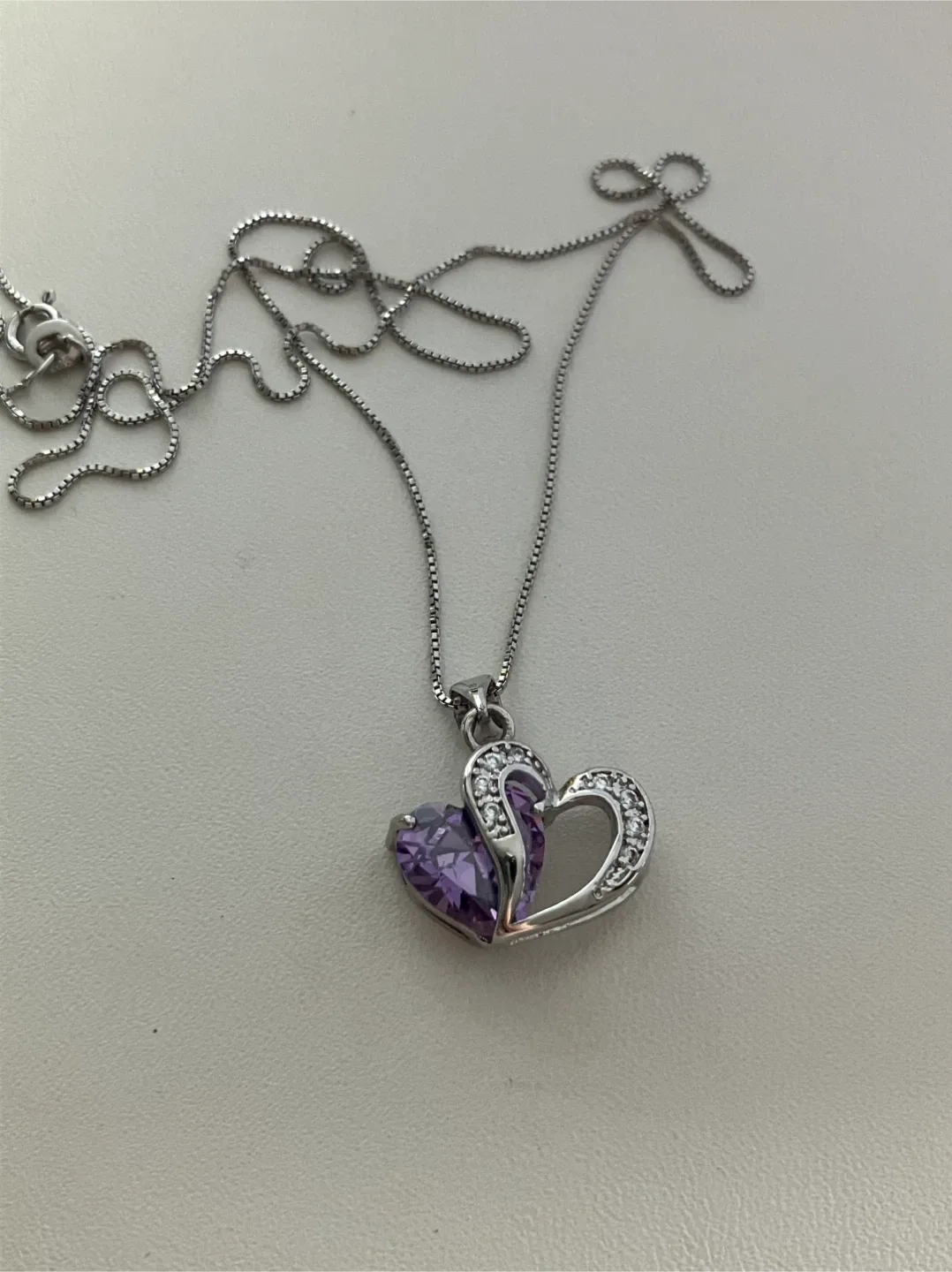 925 Silver Heart Pendant with Amethyst & clear CZ stones image indicator(3)