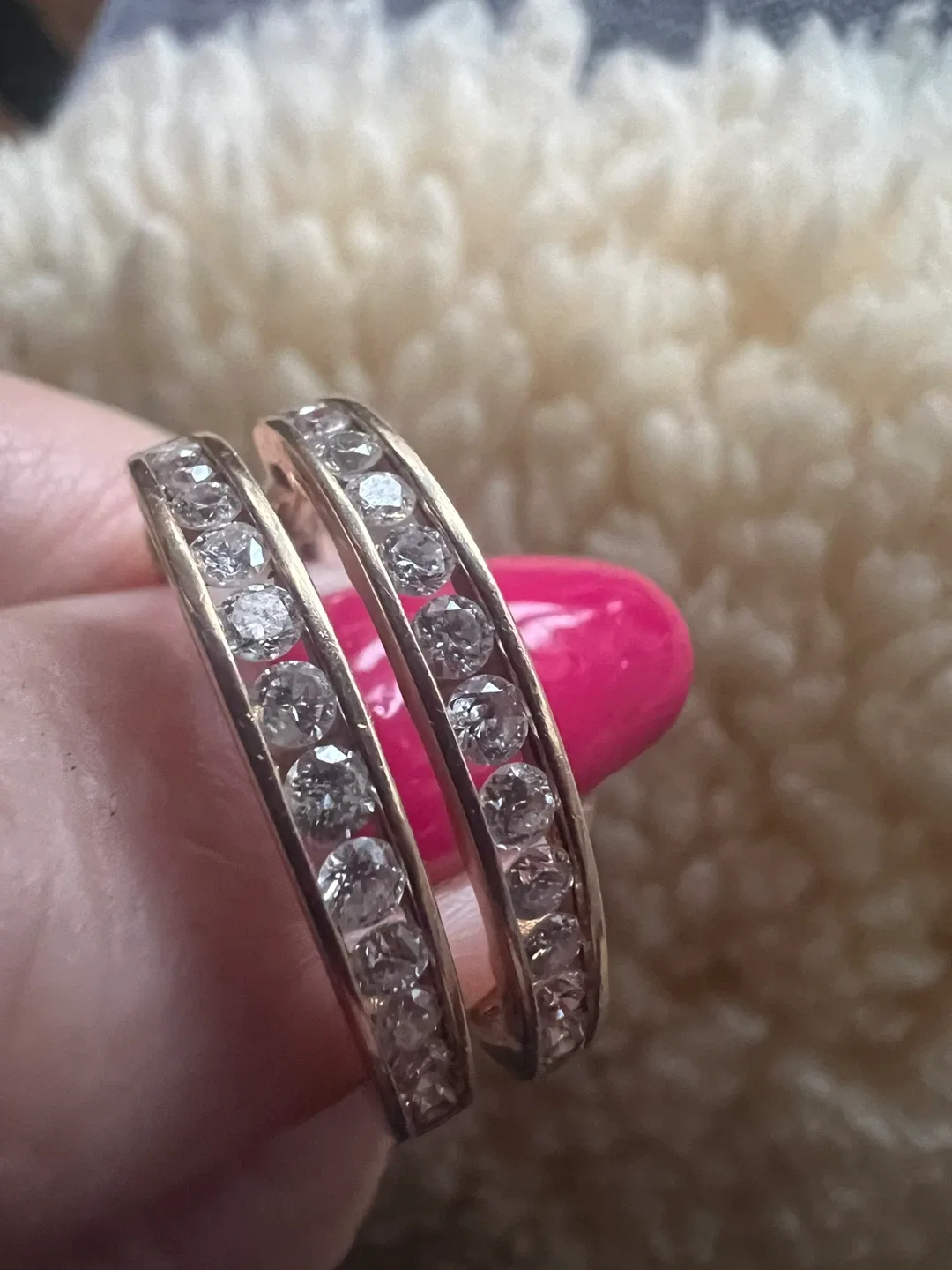 14 k Gold Hoop Earrings with diamonds