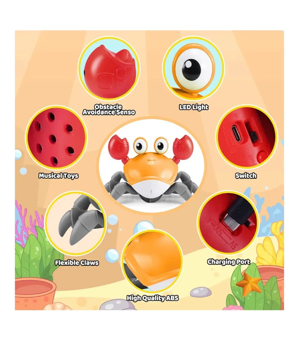 New Crab Musical Toy with LED Light image indicator(2)