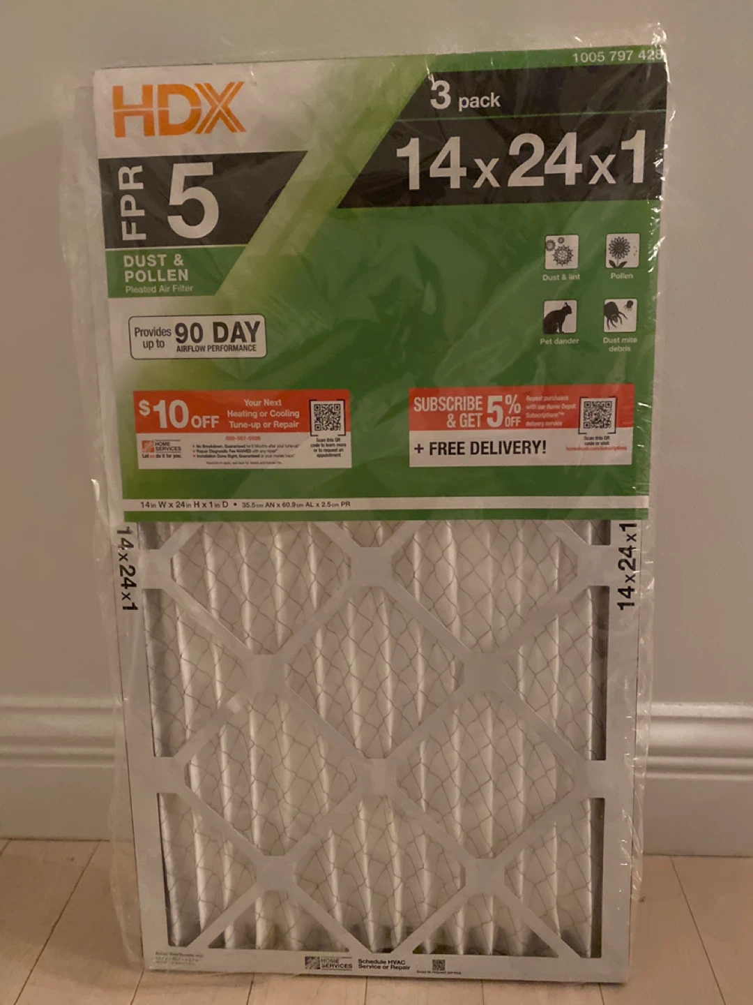 HDX FPR 5 Air Filter 14x24x1 single filter #cleanout