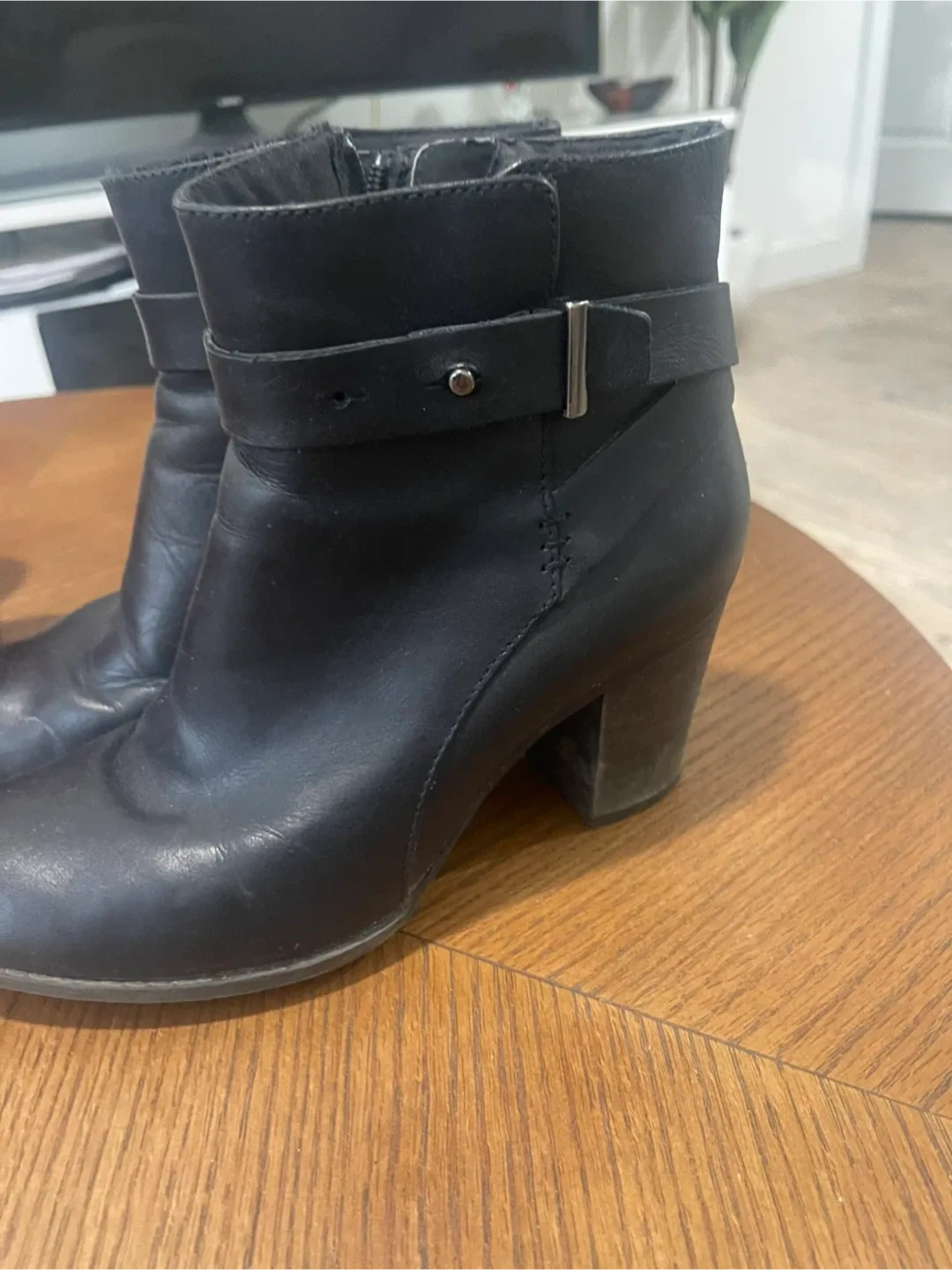 Black Leather Ankle Boots, Size 6.5