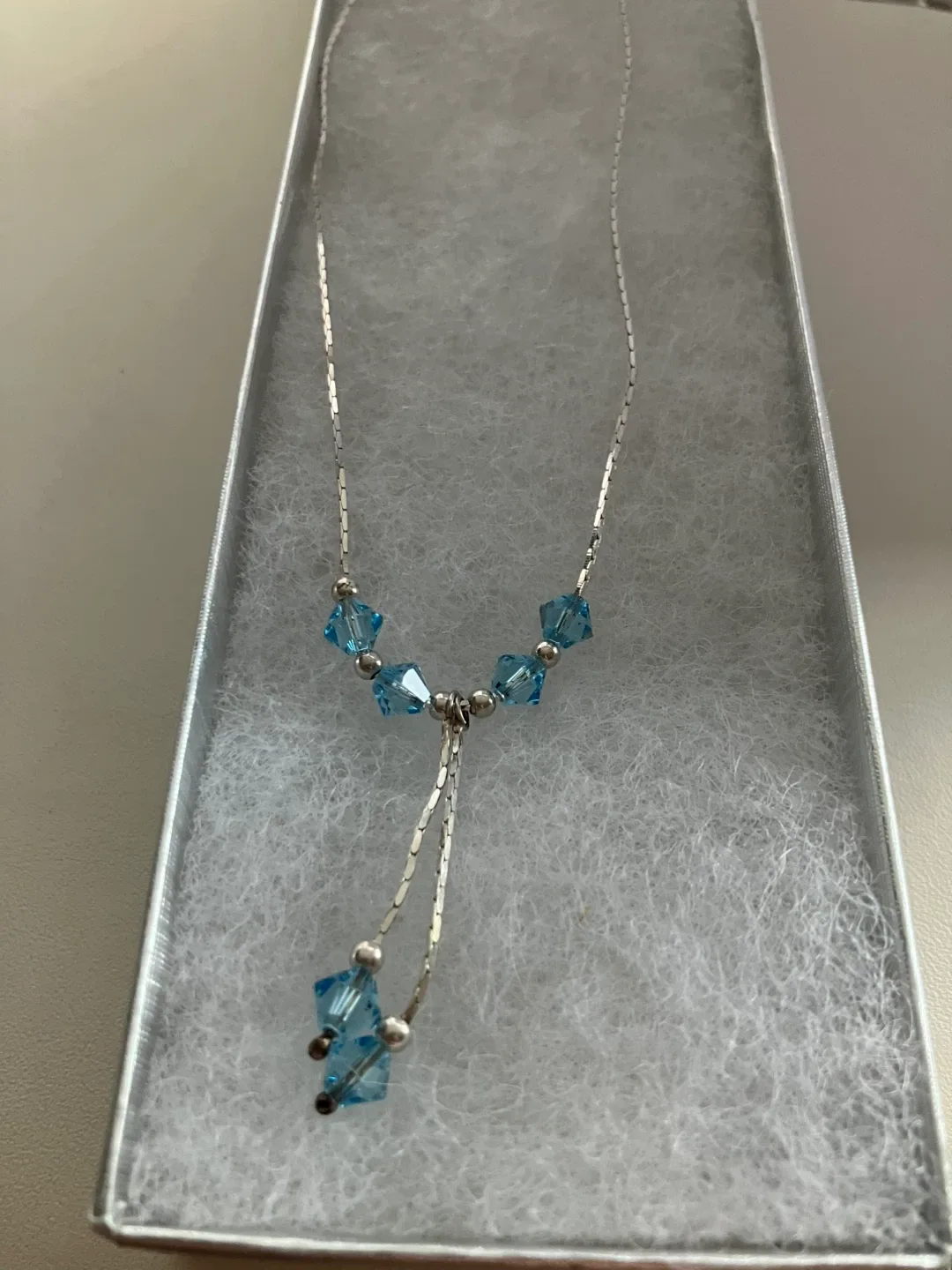 Blue Topaz Y Necklace 15.5” 925 Sterling Silver