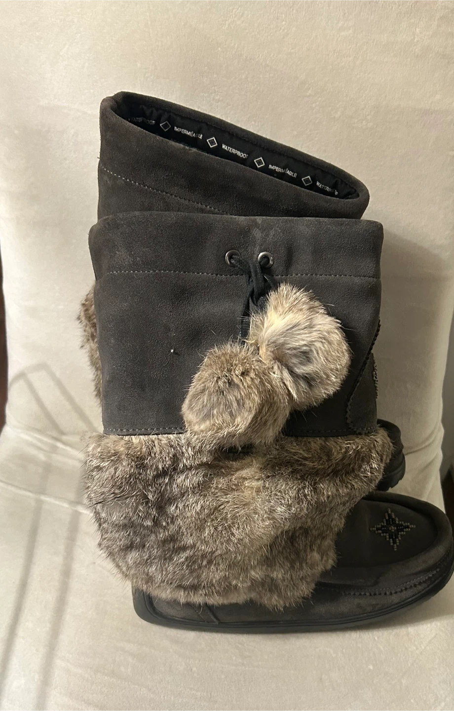 Cougar Brown Suede & Rabbit Fur Winter Boots, Size 8 - photo 2