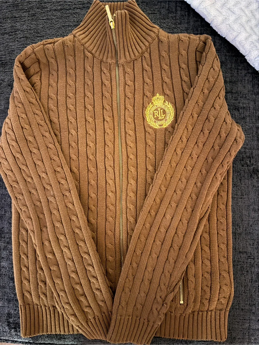 Ralph Lauren Brown Cable Knit Zip Cardigan