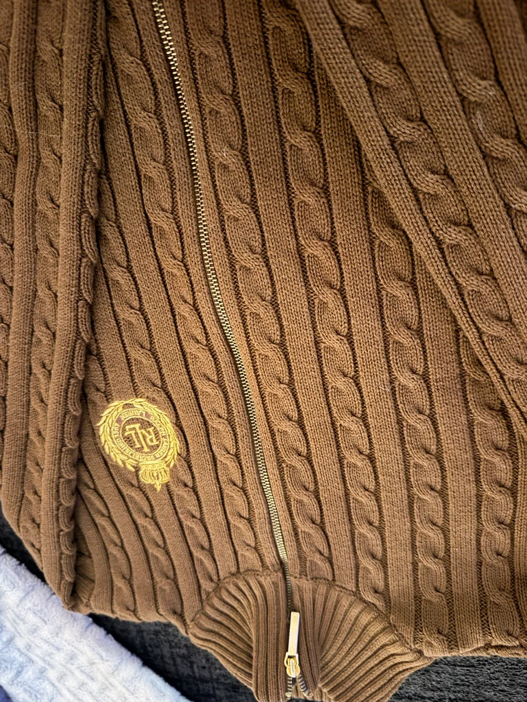 Ralph Lauren Brown Cable Knit Zip Cardigan image indicator(2)