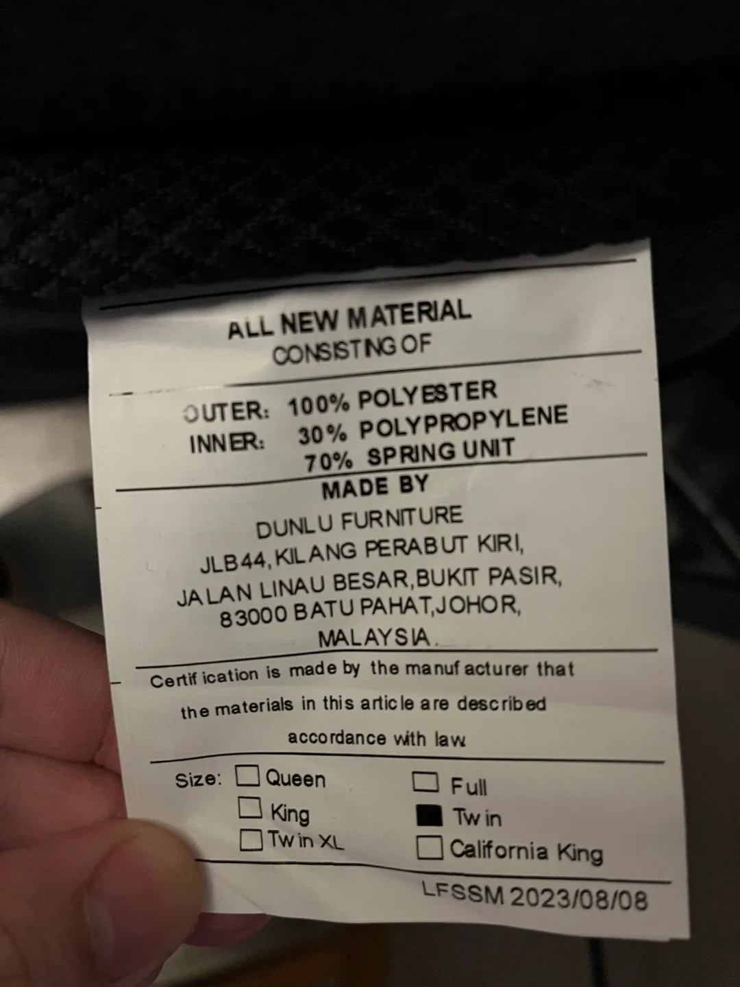 #cleanout Dunlu Furniture Twin Size Mattress image indicator(5)