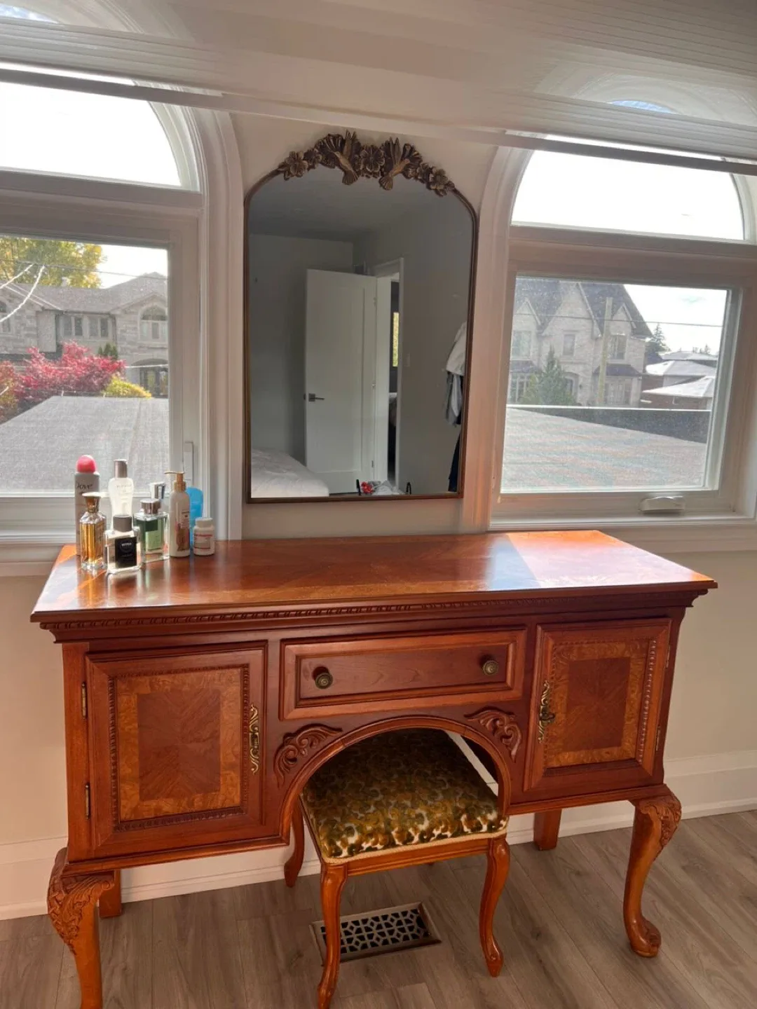 Antique Vanity with Mirror & Stool