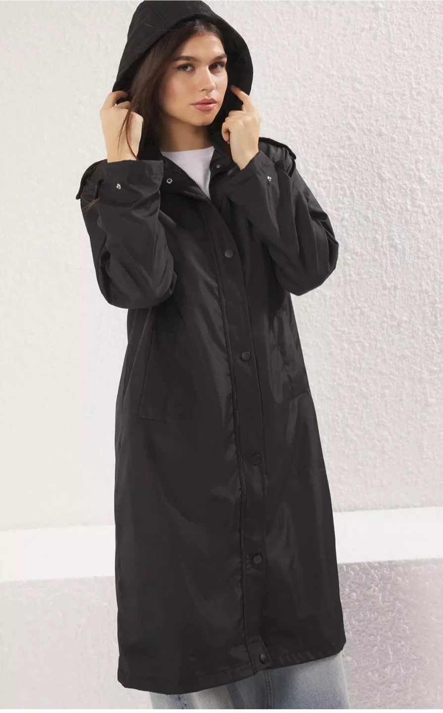 Linden Grey Black Hooded Rain Coat
