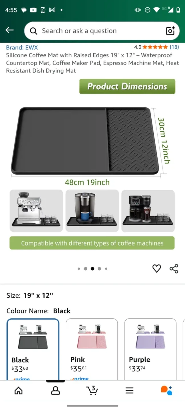 EWX Silicone Coffee Mat - 19" x 12" - Black image indicator(3)