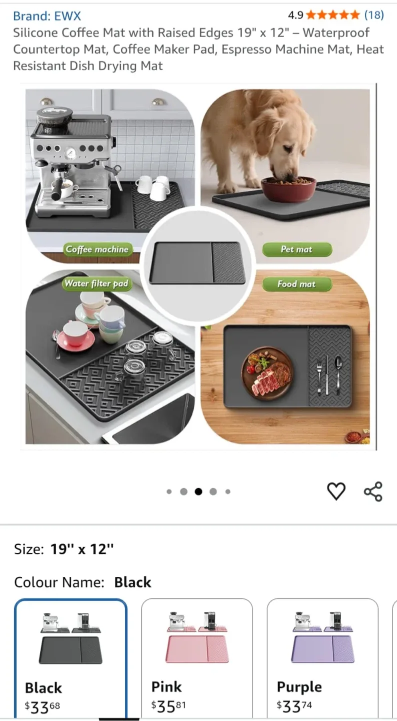 EWX Silicone Coffee Mat - 19" x 12" - Black image indicator(5)