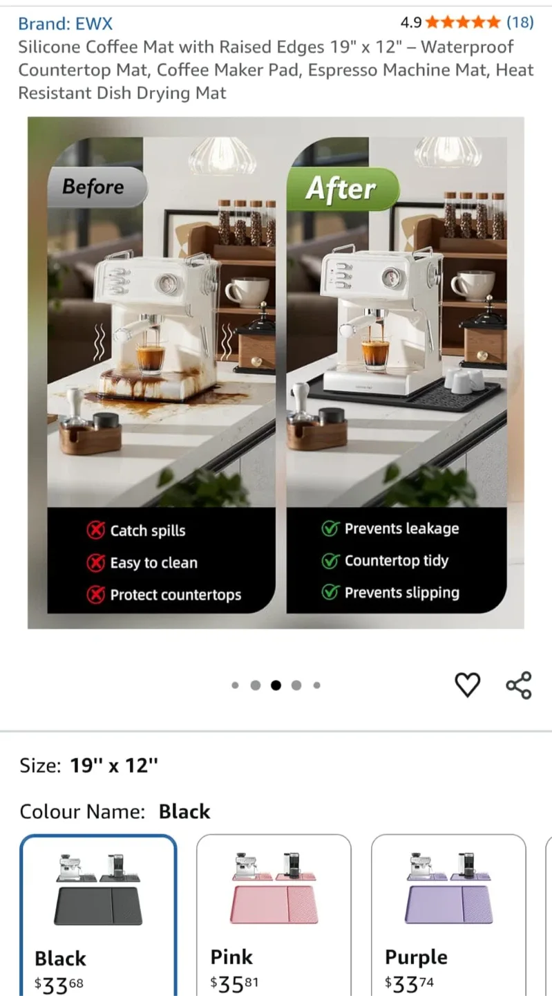 EWX Silicone Coffee Mat - 19" x 12" - Black image indicator(2)