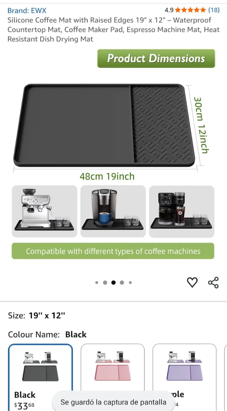 EWX Silicone Coffee Mat - 19" x 12" - Black