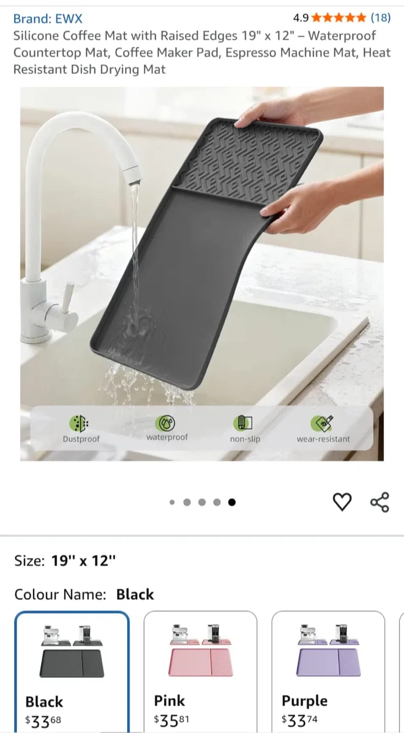 EWX Silicone Coffee Mat - 19" x 12" - Black image indicator(4)