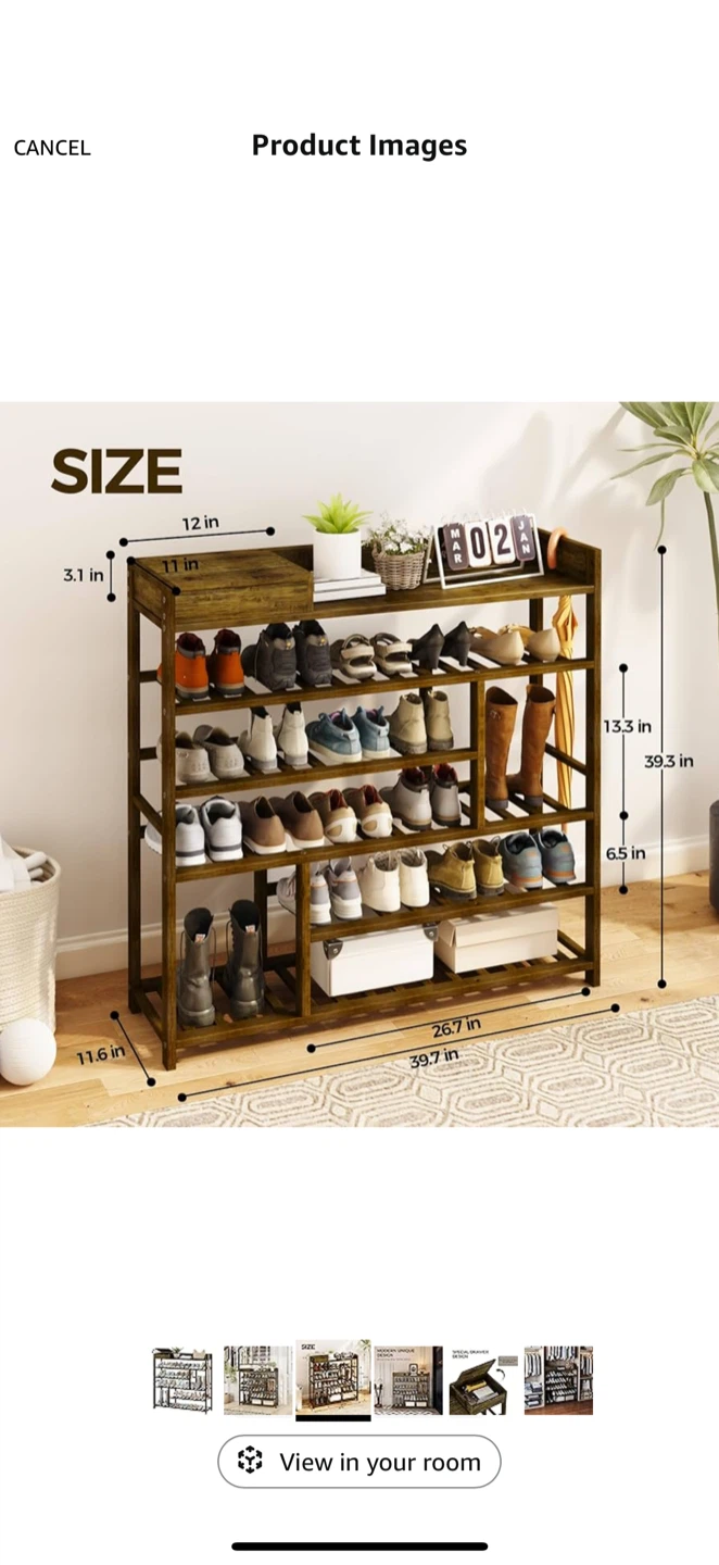 Dark Brown 5-Tier Shoe Storage Shelf