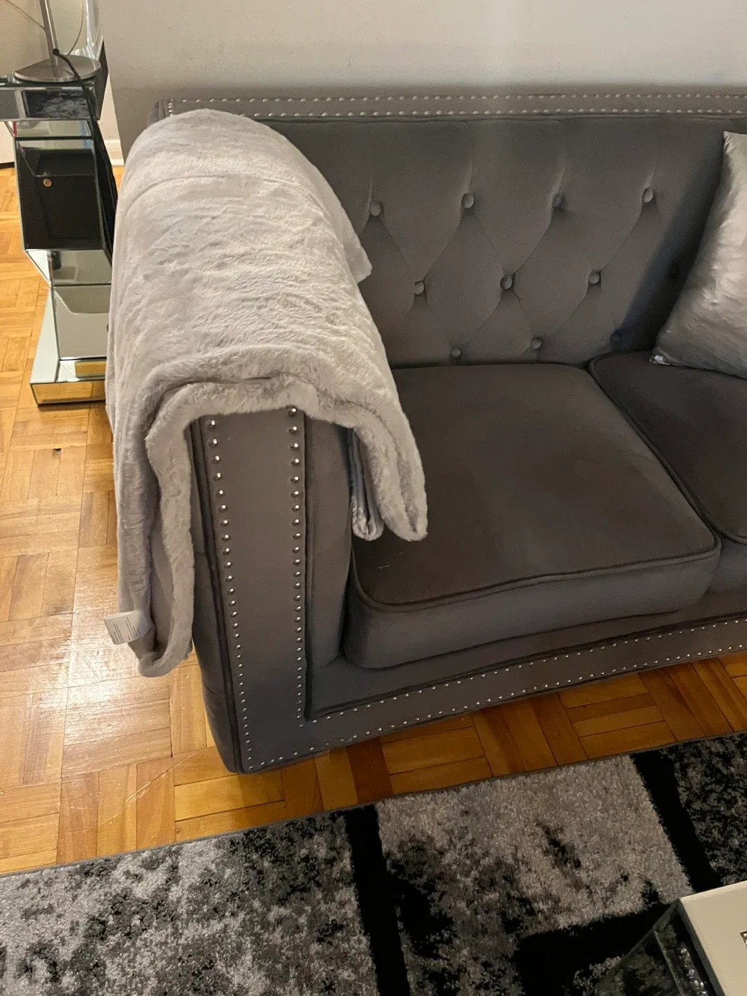 Gray Tufted Sofas with nailhead trim– Excellent Condition image indicator(2)