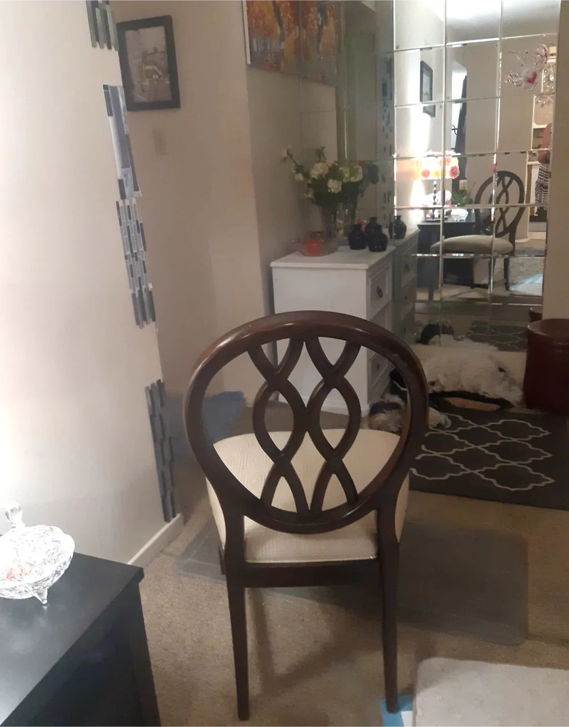 Wooden Dining Chair with Beige Cushion. image indicator(3)